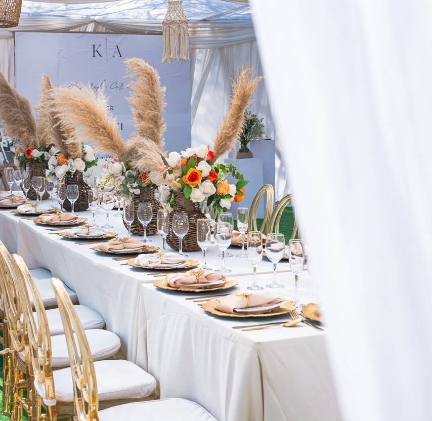 Elegant nude toned wedding reception styled by Effloresco Events